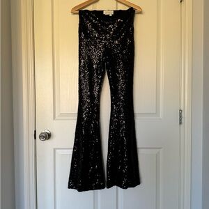 Anthropologie Black Sequin Boot Cut Pants